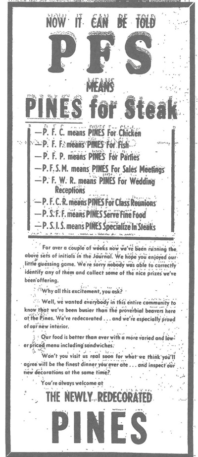 Pines for Steak - Washington Evening Journal, August 27, 1951