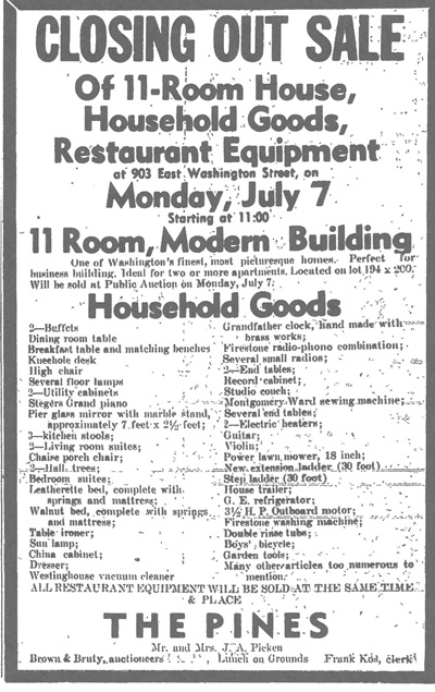 Closing Out Sale - Washington Evening Journal, June 30, 1952