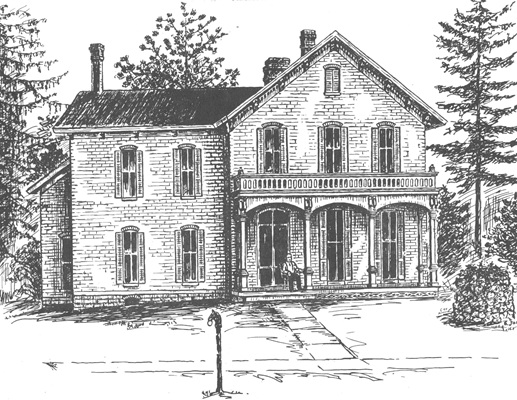 Sketch by Edna Jones of the Jonathan Clark Conger House as it appeared circa 1868.
